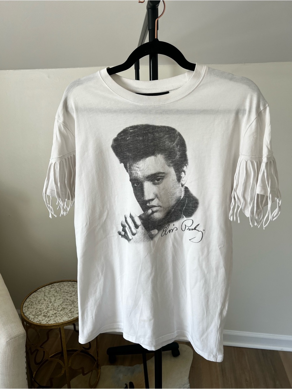Topshop White ELVIS Fringe-Sleeve Tee